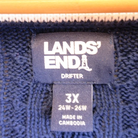 Lands' End Cable Knit Varsity Sweater Size 3X Cotton - Picture 3 of 15